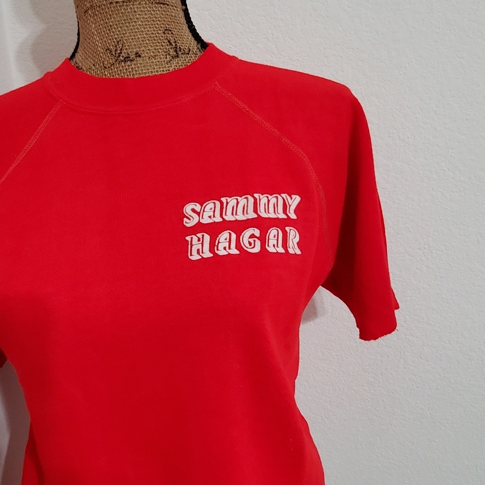 SAMMY HAGAR vintage red cut off short sleeve sweatshirt VINTAGE red rocker Small - Picture 3 of 8